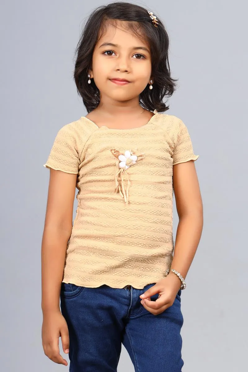 Girl's Cotton Blend Solid Top (3 - 12 Yrs) 002508910YRSBEI