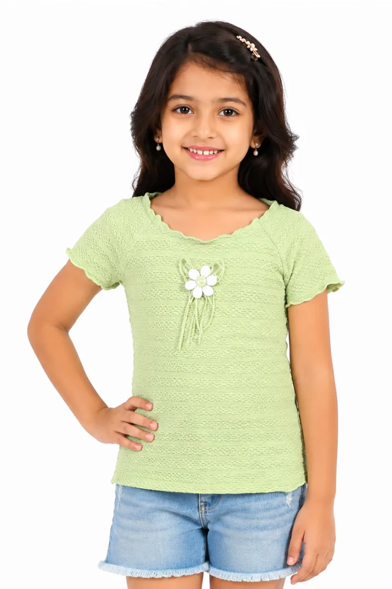Girl's Cotton Blend Solid Top (3 - 12 Yrs) 00250878YRSGRE