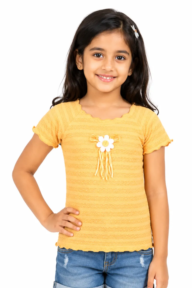 Girl's Cotton Blend Solid Top (3 - 12 Yrs) 002508910YRSORA