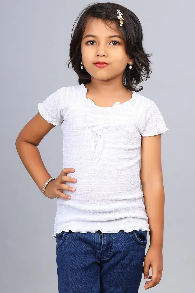 Girl's Cotton Blend Solid Top (3 - 12 Yrs) 002508910YRSWHI