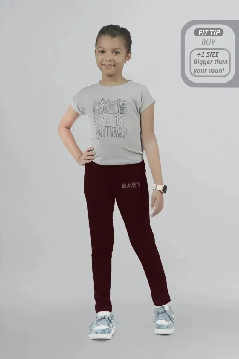 Girl's Lycra Blend Solid Pattern Jeggings (3 - 15 Yrs) 00251378YRSMAR