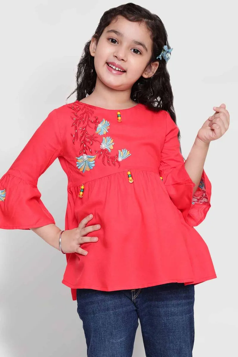 Girl's Viscose Rayon Embroidered Pattern Top (3 - 16 Yrs)