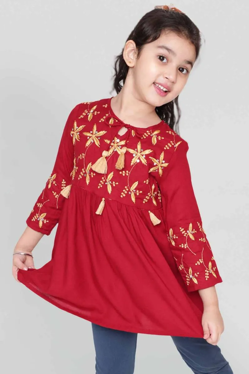 Girl's Viscose Rayon Embroidered Pattern Top (3 - 16 Yrs)