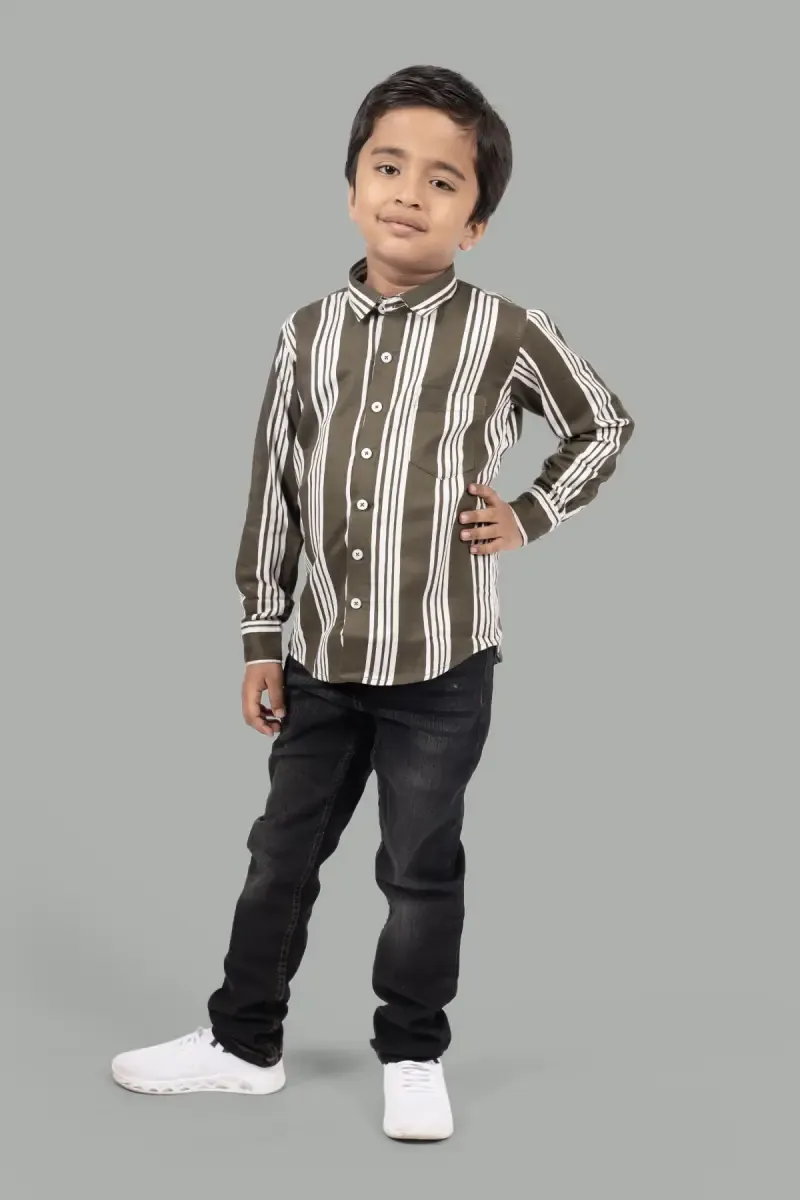 Boy's Striped Cotton Shirt 002613GRE1617YRS