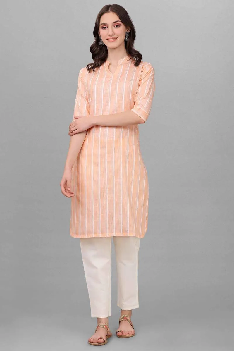 Cotton Linen Striped Kurti with Pant Set for Women 002651MORA