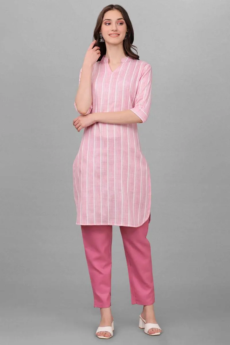Cotton Linen Striped Kurti with Pant Set for Women 002651SPIN