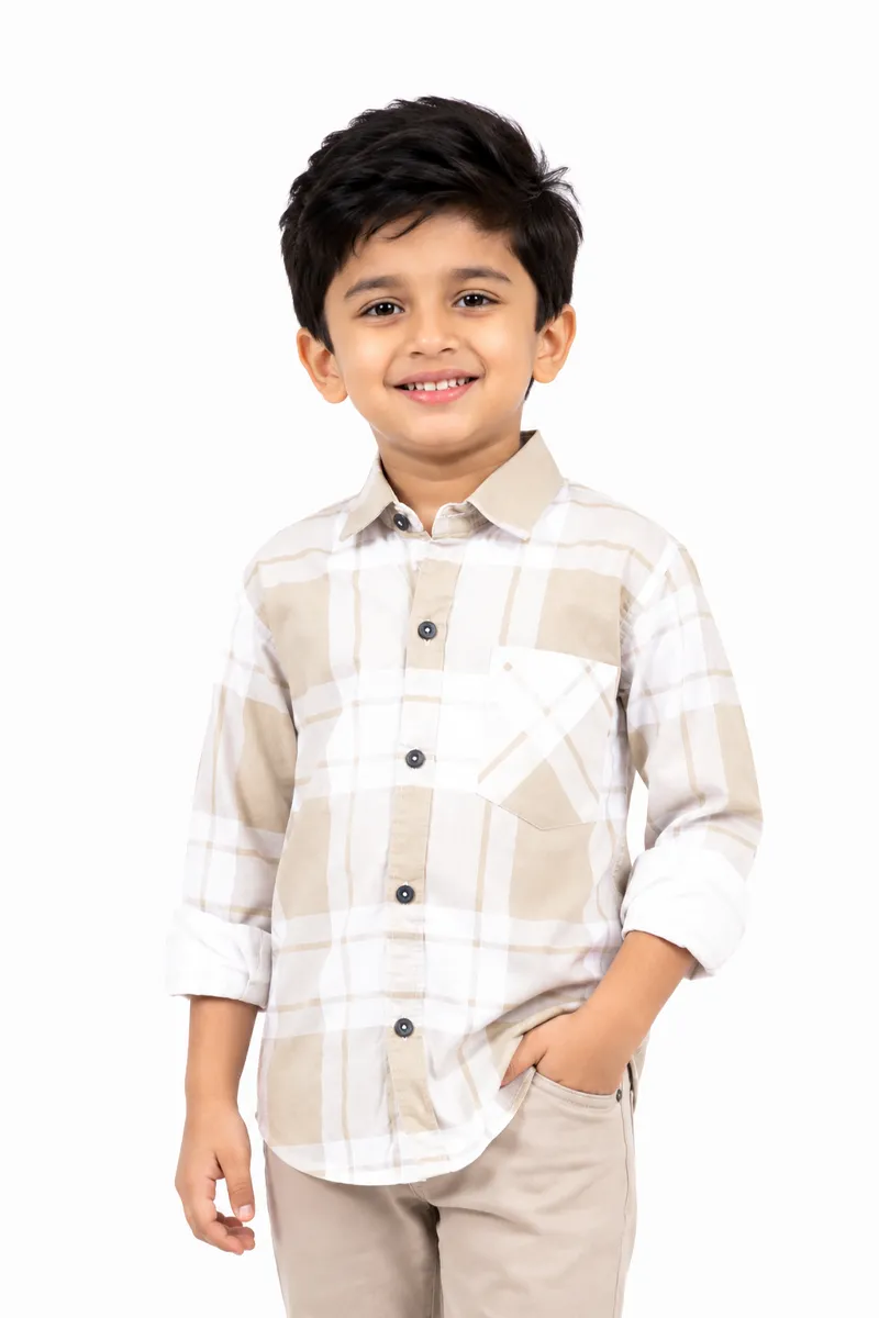 Boy's Cotton Checkered Shirt 002665BRO1617YRS