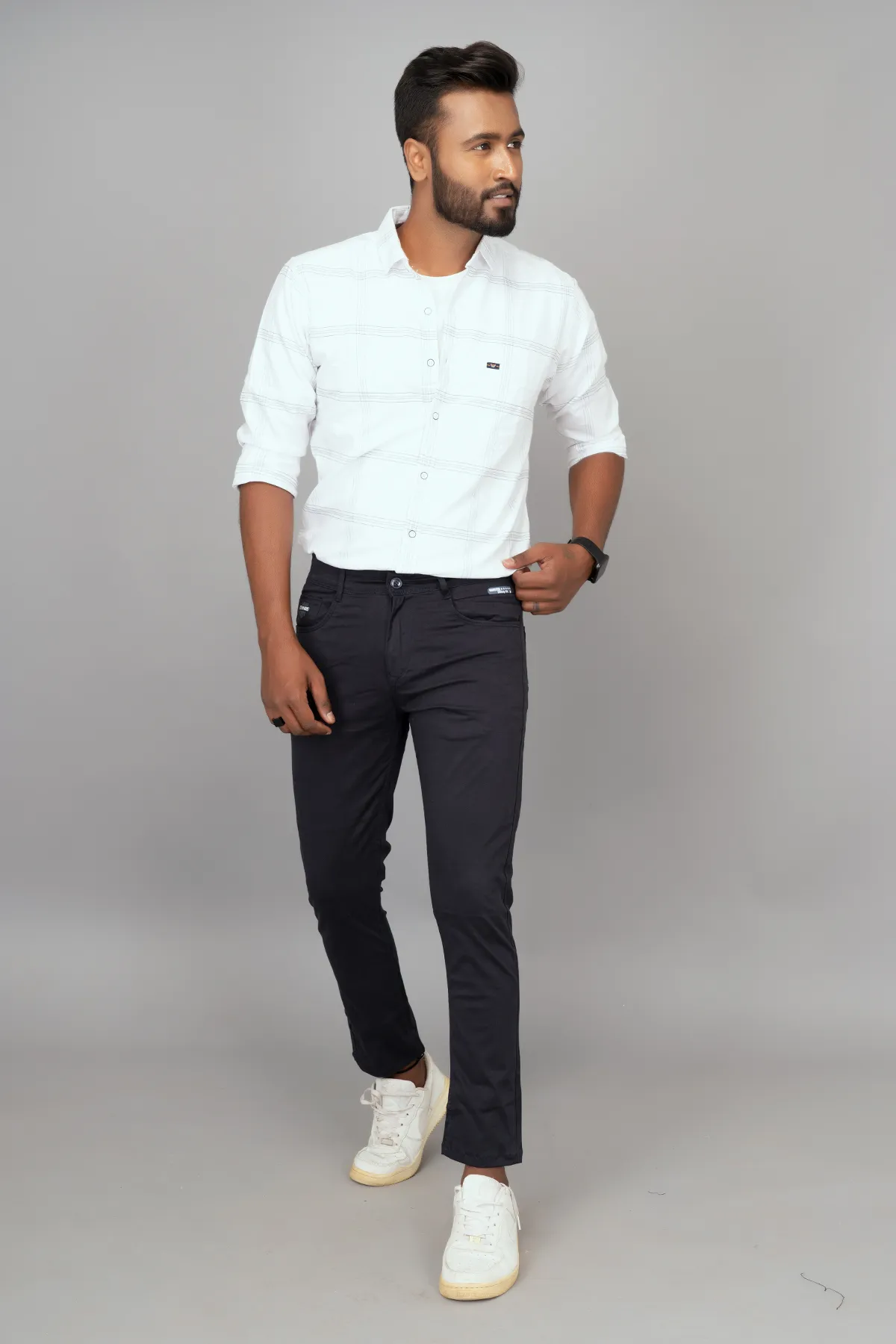 Cotton Blend Casual Trouser for Men 00267934NAVBLU