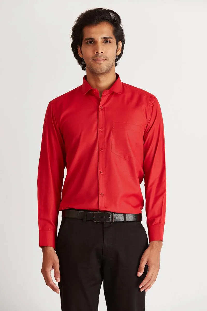 Men's Polycotton Solid Slim Fit Shirt 002736RED38