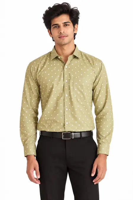 Men's Polycotton Printed Slim Fit Formal Shirt 002738GRE40