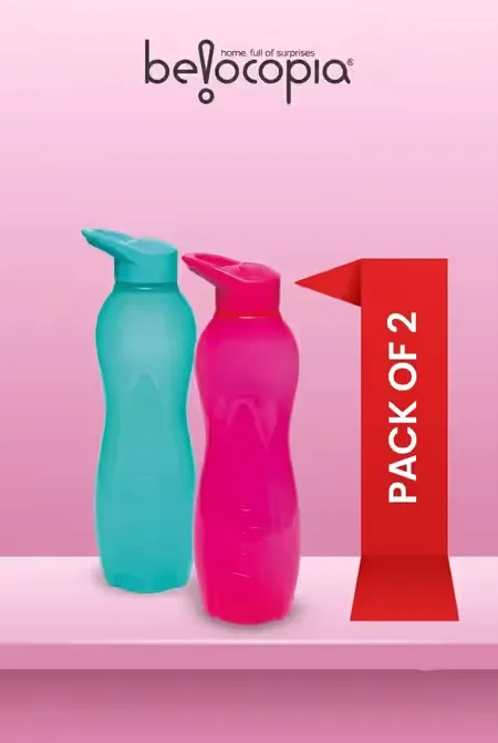 Belocopia Plastic Sporty Water Bottle, Pack of 2 - 1000ml (Each)