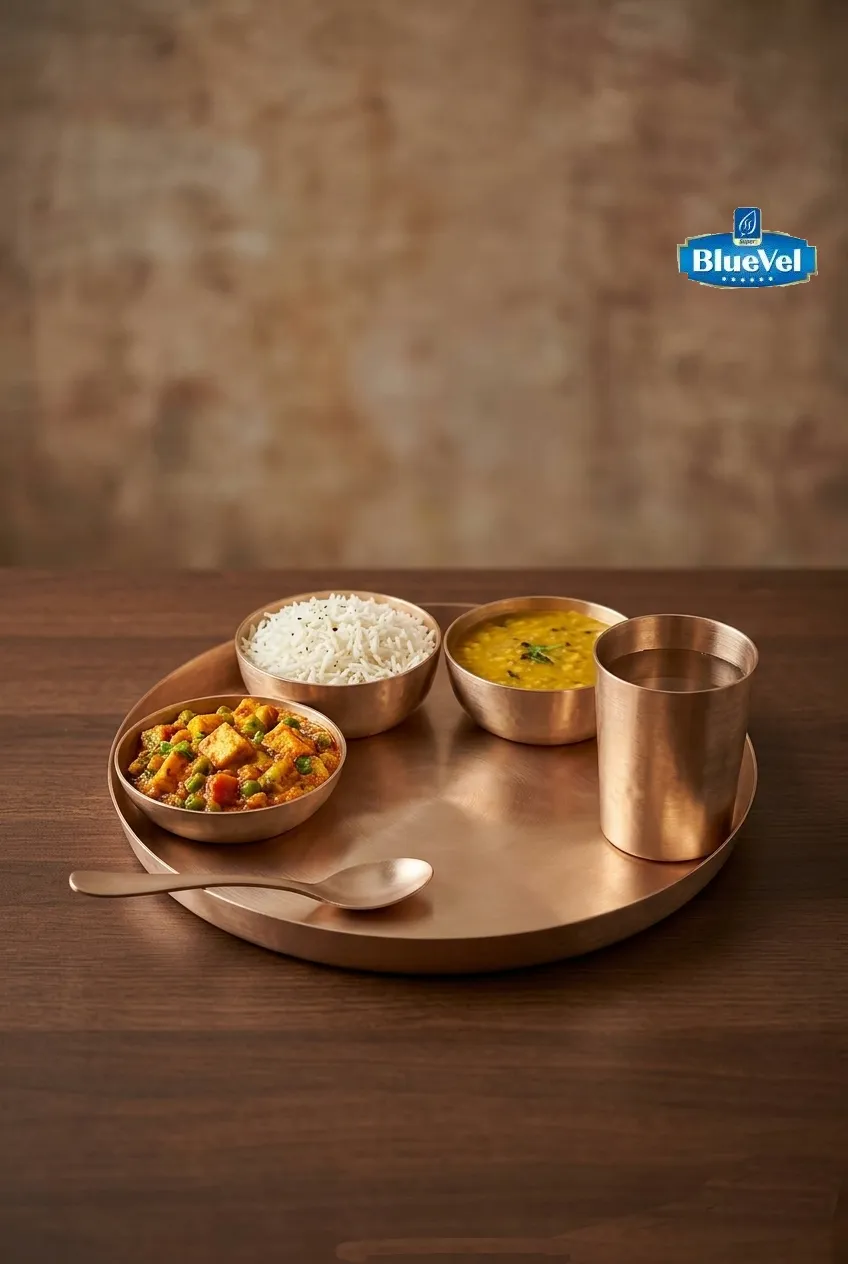 Bluevel Traditional Brass Bronze/Kansa Dinner Set - 6 Pc