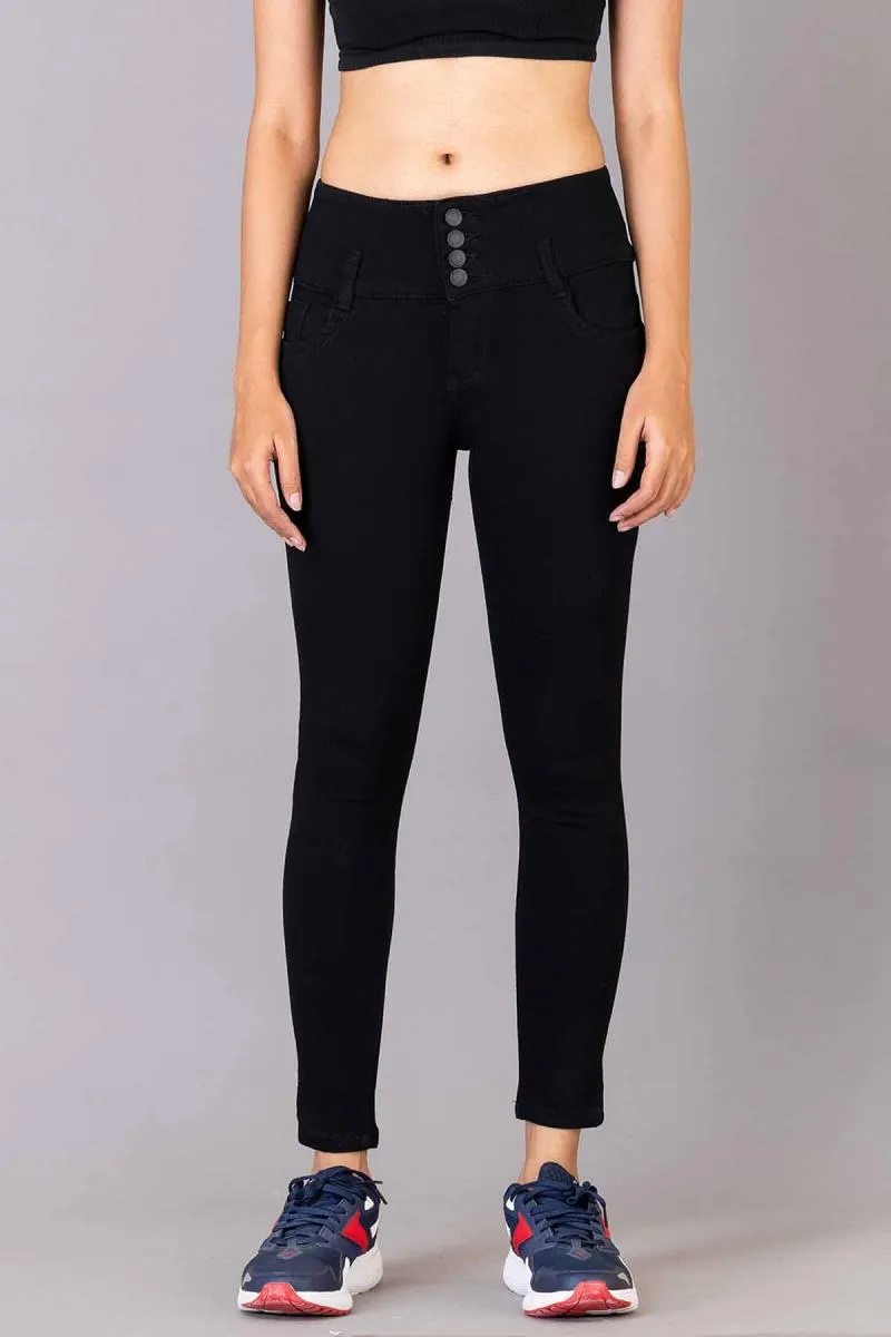 Cotton Lycra Solid Skinny Fit Jeans for Women 00295938BLA