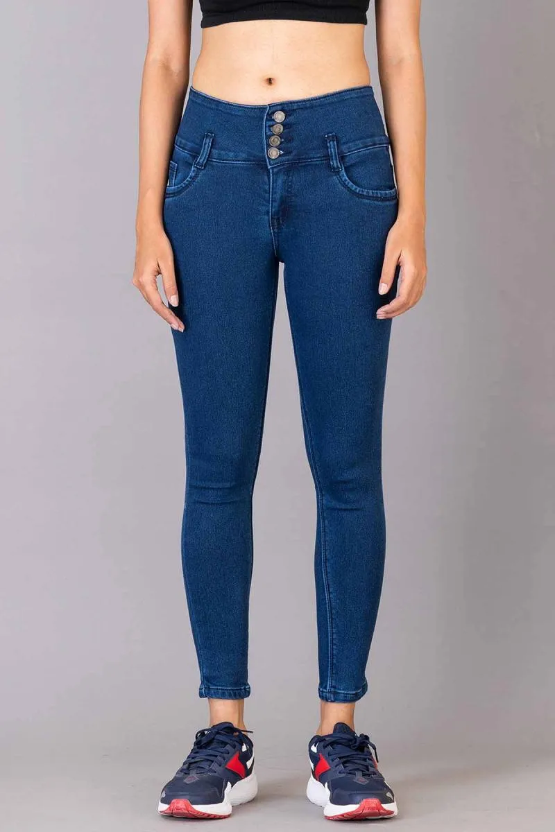 Cotton Lycra Solid Skinny Fit Jeans for Women 00295938DARBLU