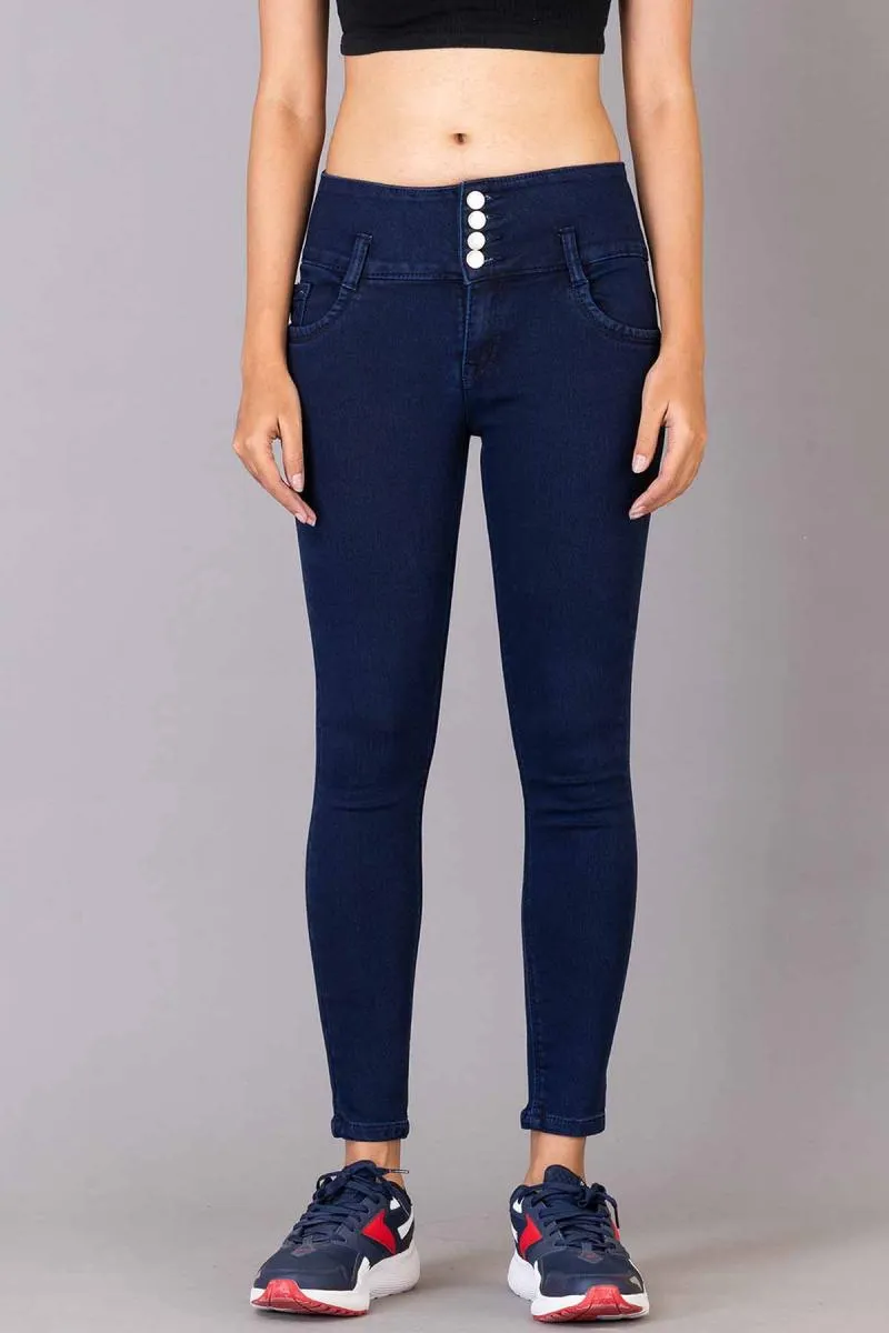 Cotton Lycra Solid Skinny Fit Jeans for Women 00295938NAVBLU