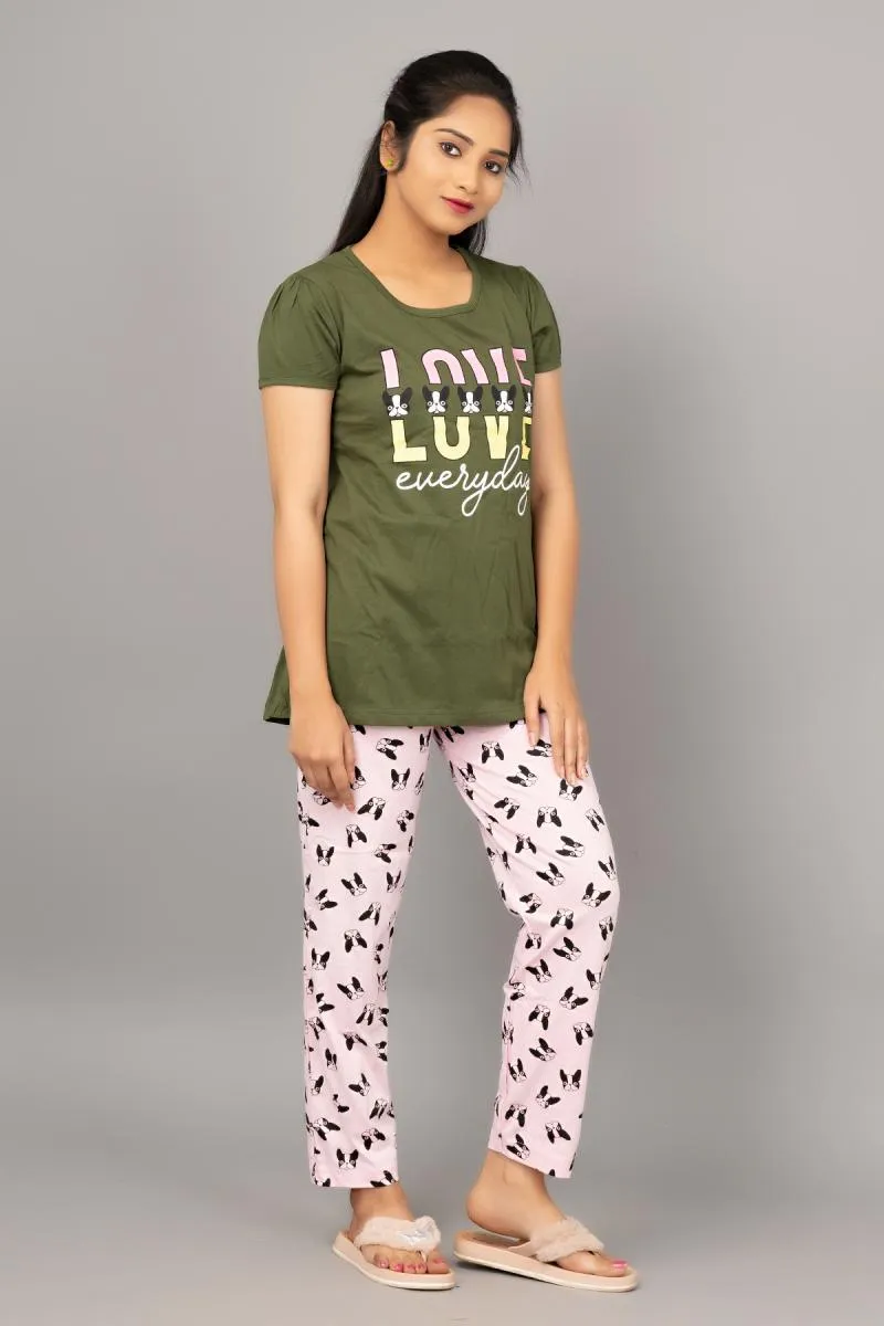 Cotton Printed Top with Pyjama Set for Women 002969DARGREL