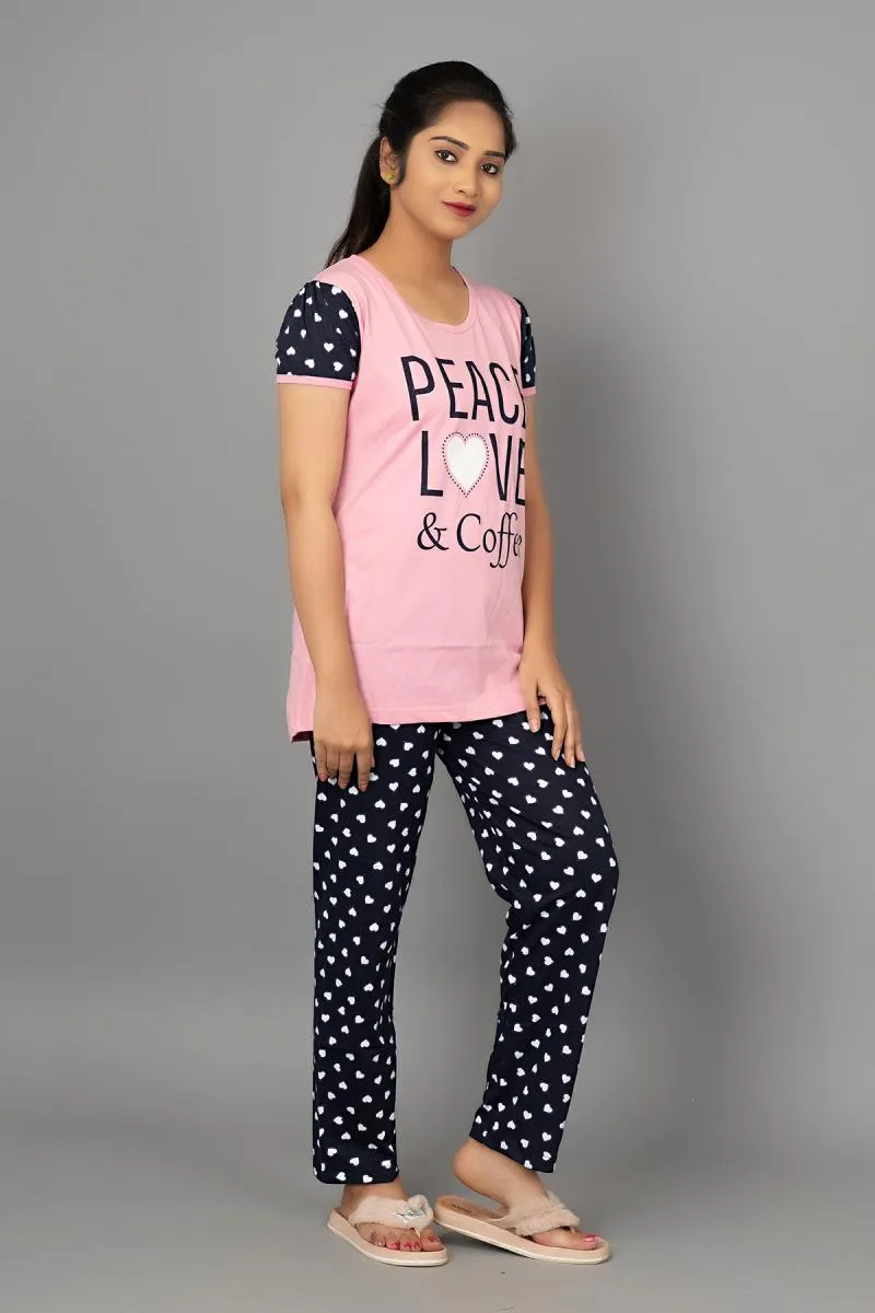 Cotton Printed Top with Pyjama Set for Women