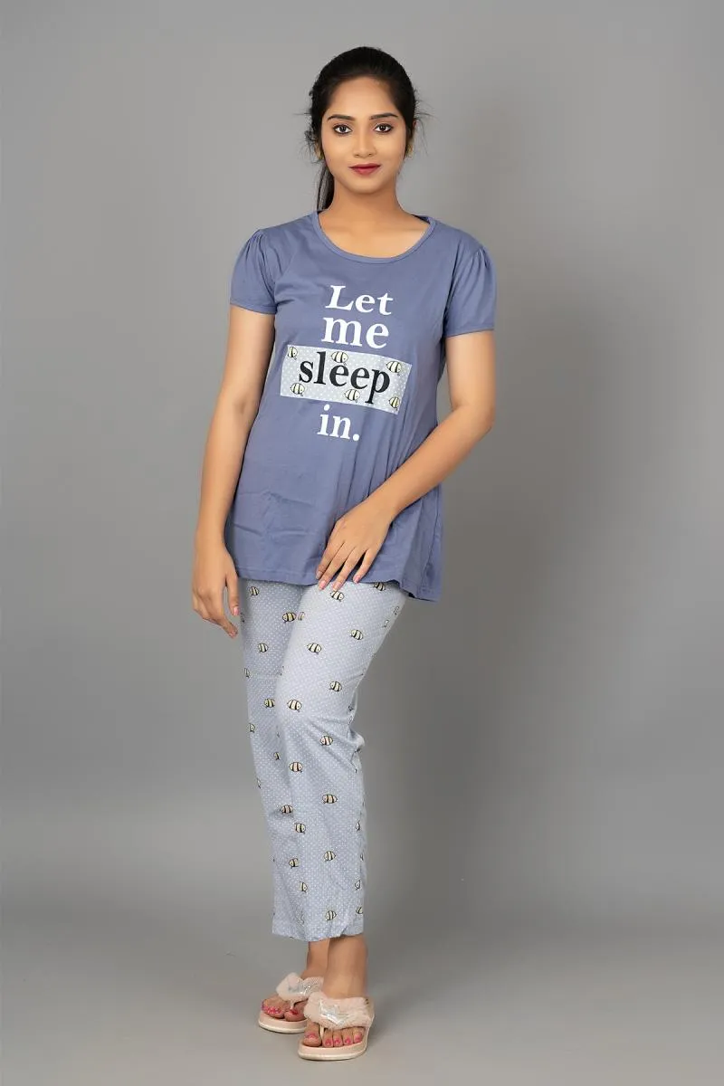 Cotton Printed Top with Pyjama Set for Women