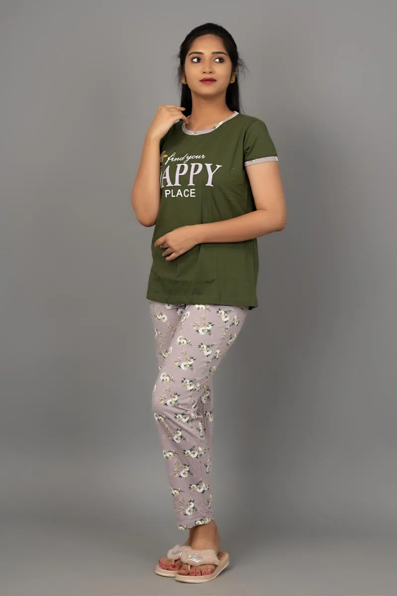 Cotton Printed Top with Pyjama Set for Women