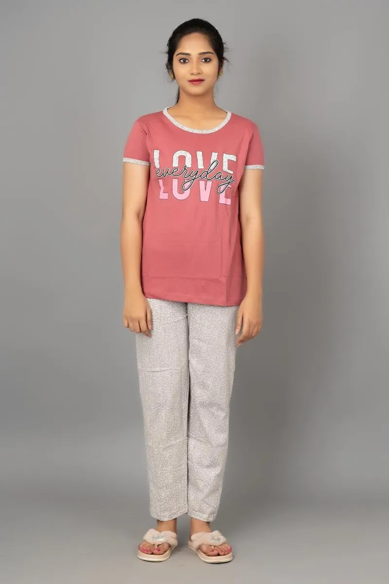 Cotton Printed Top With Pyjama Set for Women