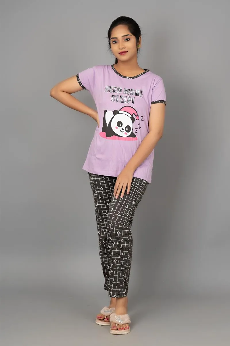 Cotton Printed Top with Pyjama Set for Women