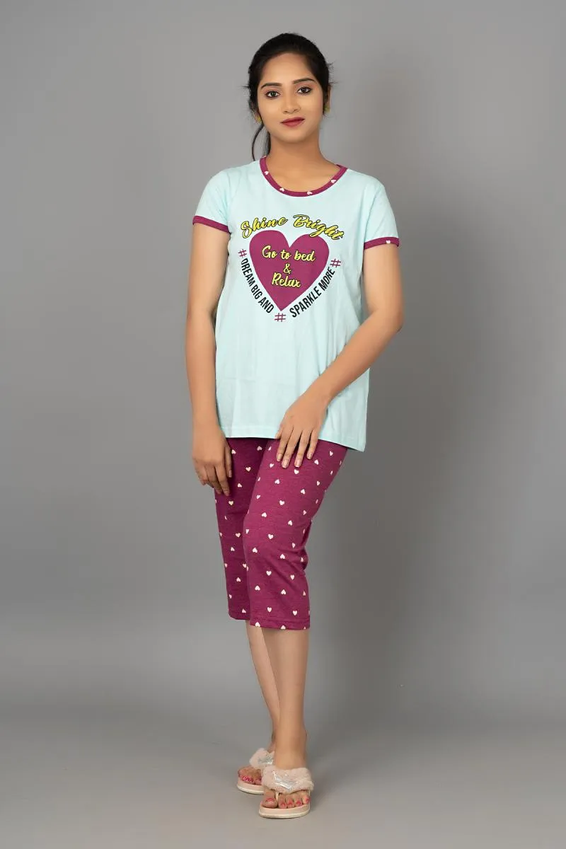 Cotton Printed Top with Capri Set for Women 003021BABBLUXL
