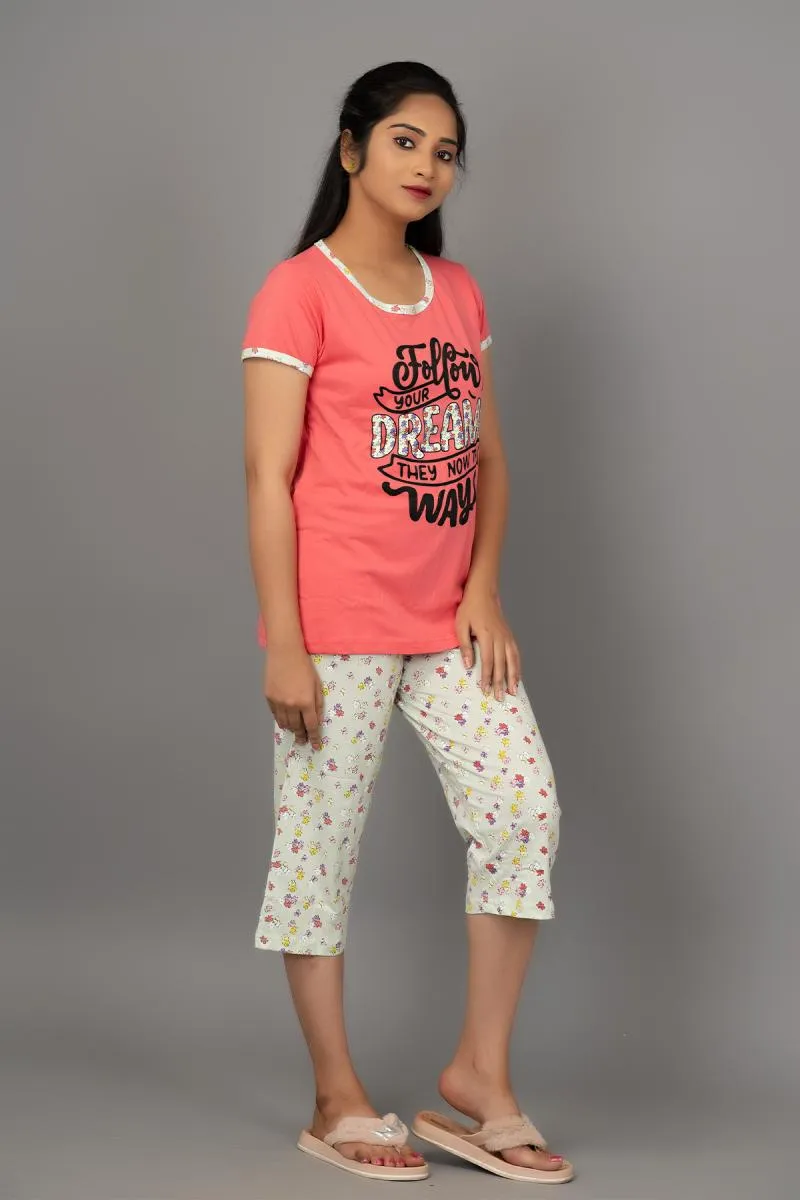 Cotton Printed Top with Capri Set for Women 003047DEEPINM