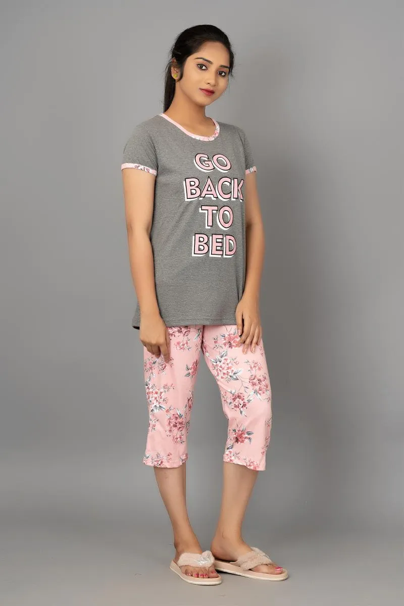 Cotton Printed Top with Capri Set for Women