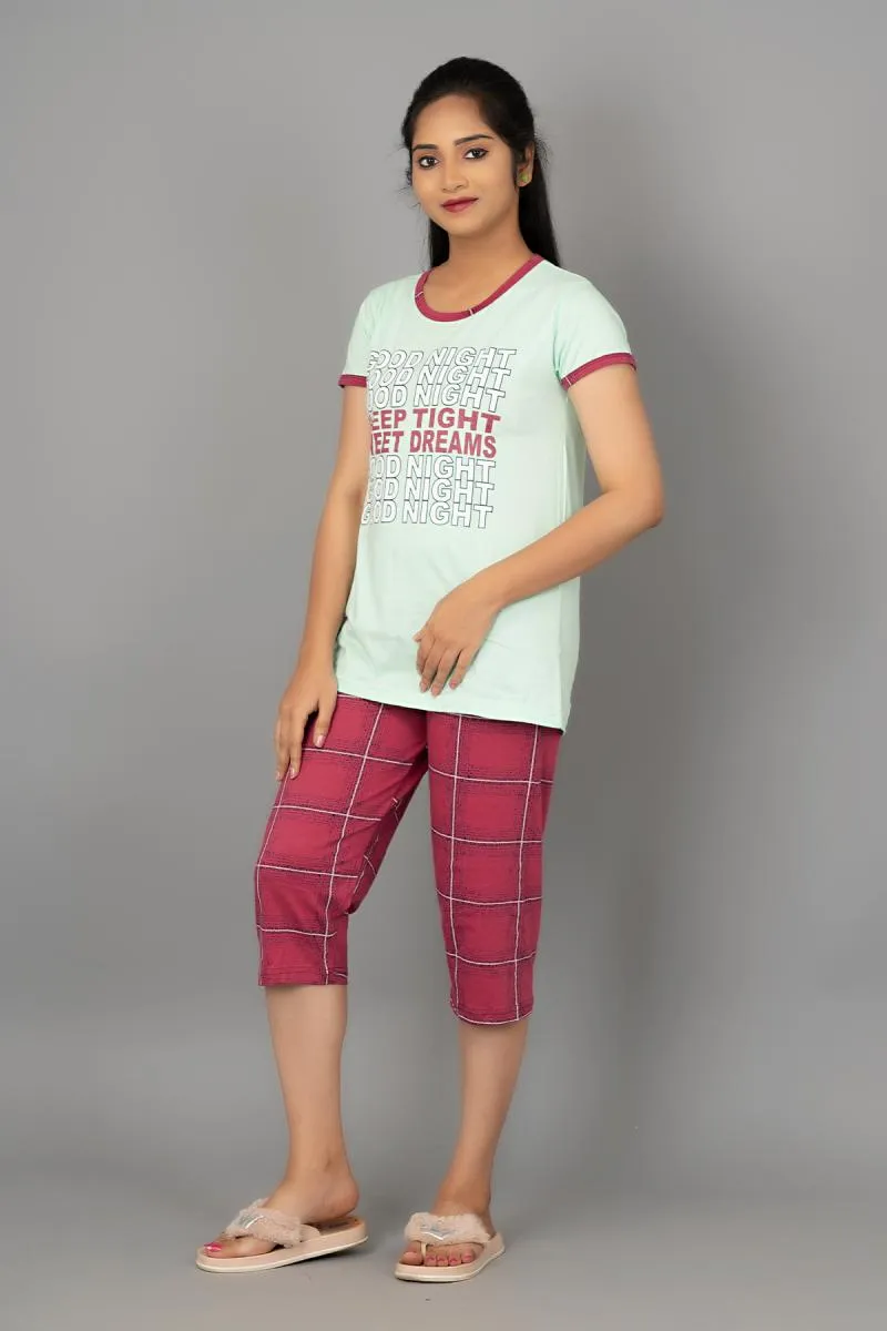 Cotton Printed Top with Capri Set for Women