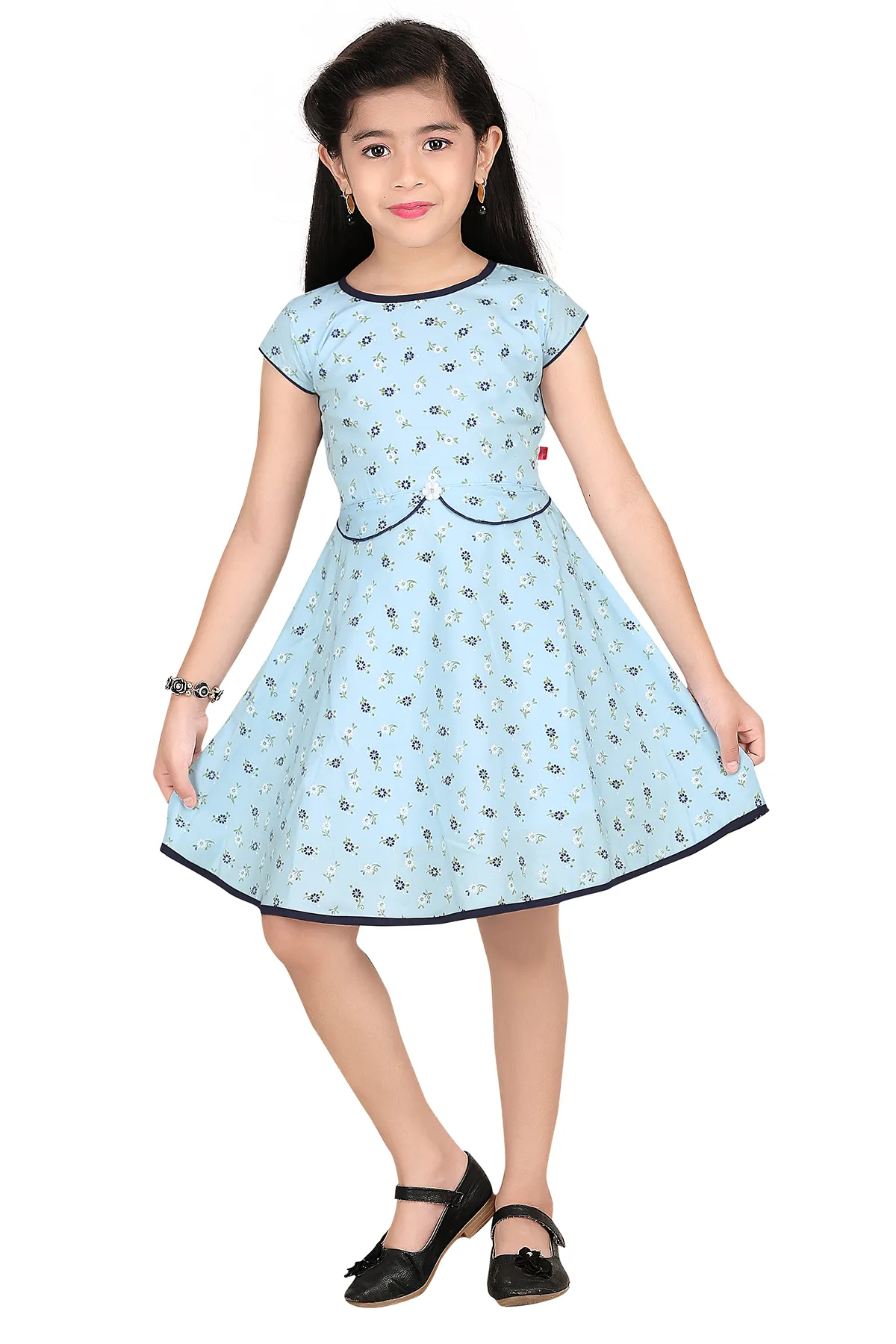 Girl's Cotton Blend Printed Frock (3 -13 Yrs) 003136SKYBLU1112YEA