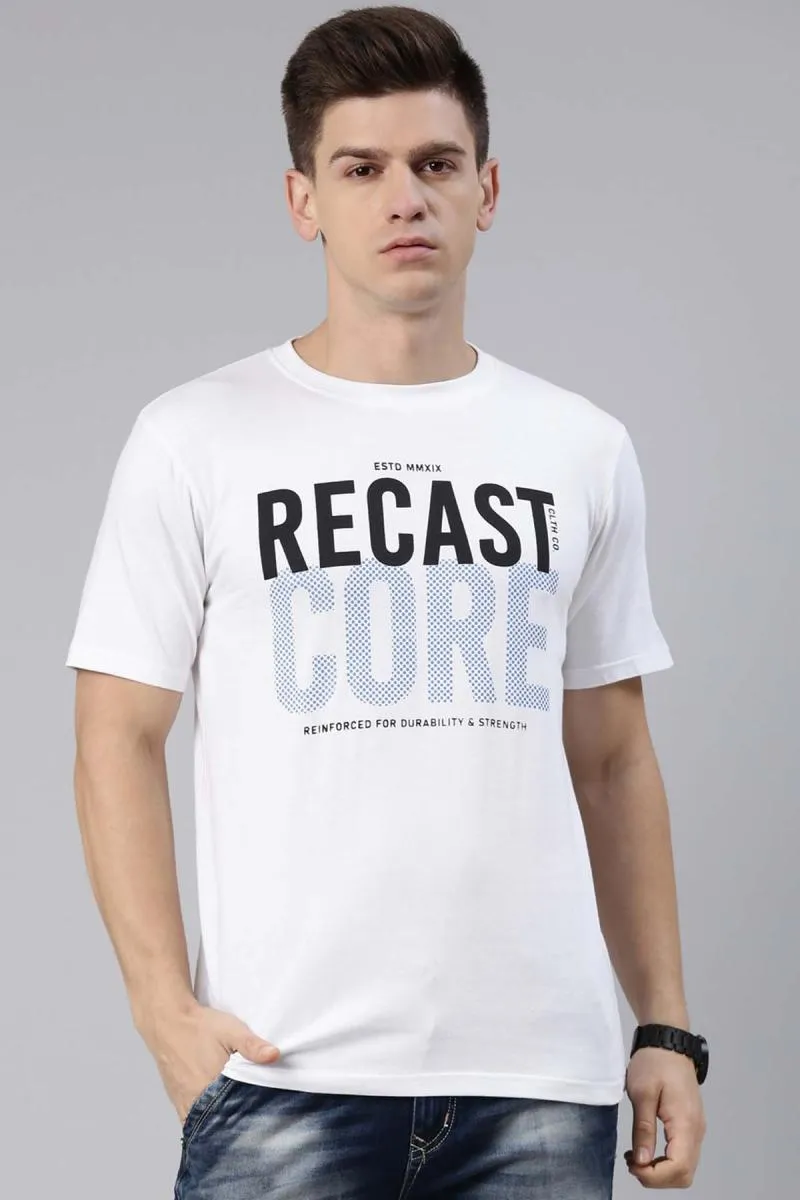 Men's Cotton Typographic Print T-shirt 003223LWHI