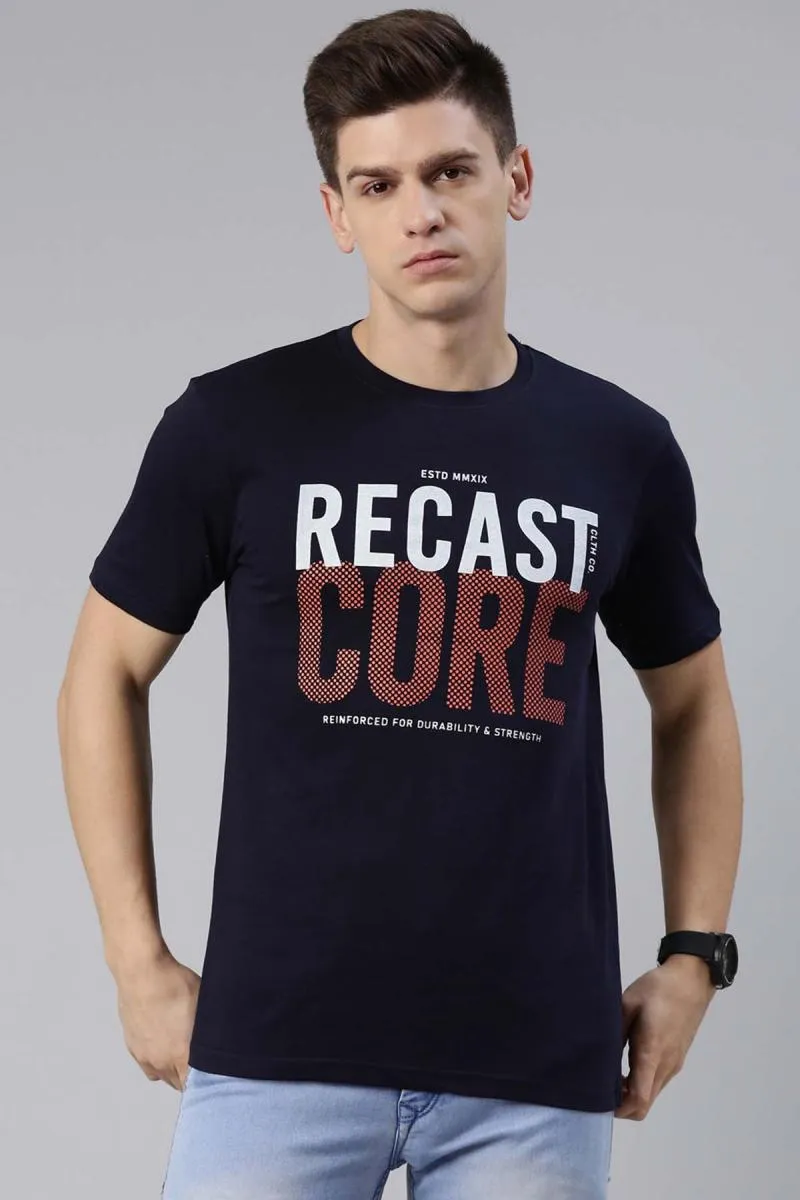 Men's Cotton Typographic Print T-shirt 003223MNAVBLU