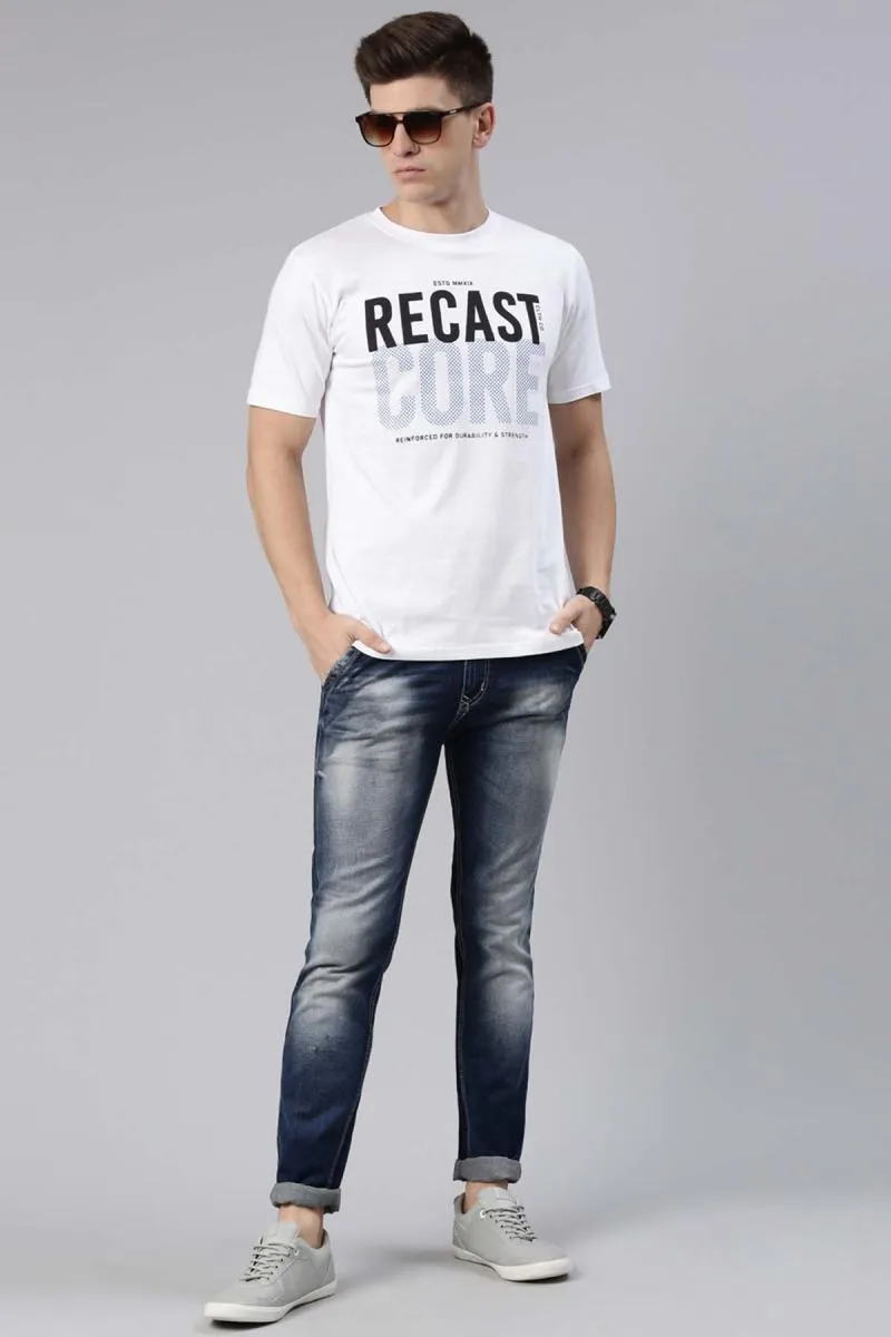 Men's Cotton Typographic Print T-shirt 003223SWHI