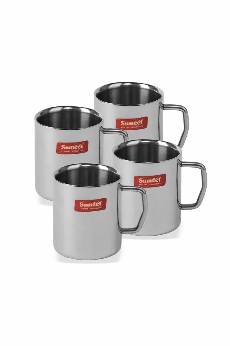 Sumeet Stainless Steel Mug, Set of 4 - 210ml