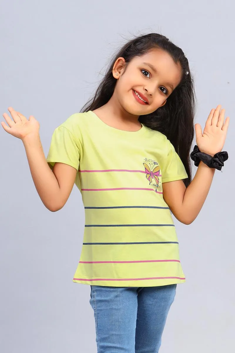 Pure Cotton Striped Pattern T-Shirt for Girl  (5 - 15 Yrs) 00331367YRSLEM