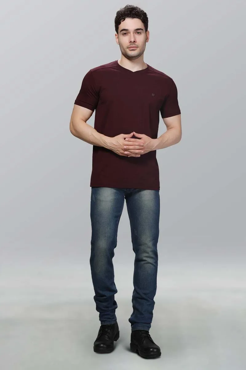 Cotton Blend V-Neck T-shirt for Men 003607MBUR