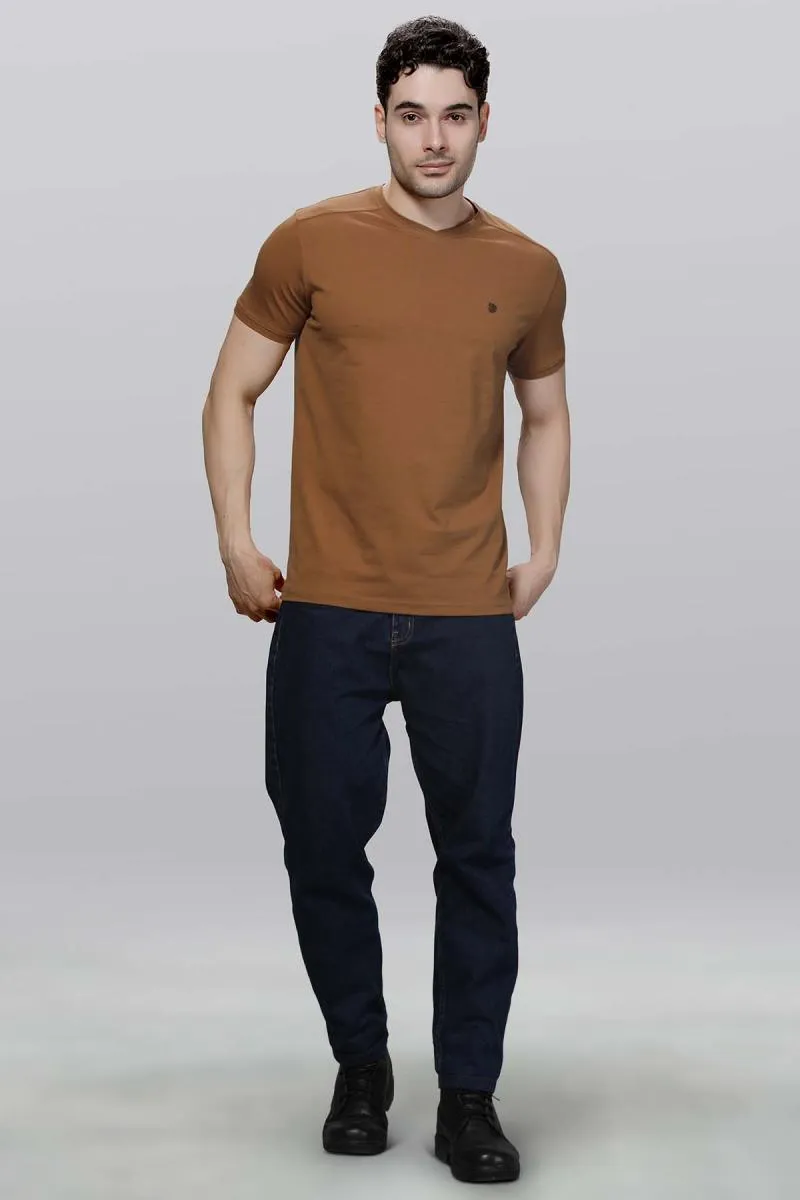 Cotton Blend V-Neck T-shirt for Men 003607XLDARKHA