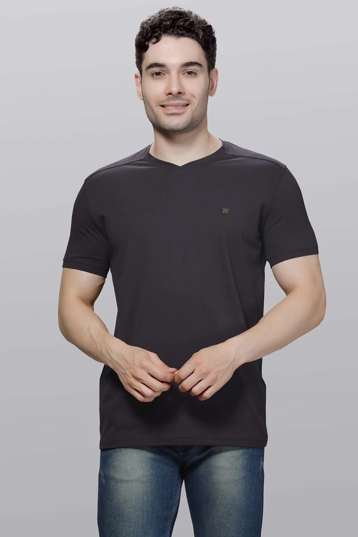 Cotton Blend V-Neck T-shirt for Men 003607XLGRE