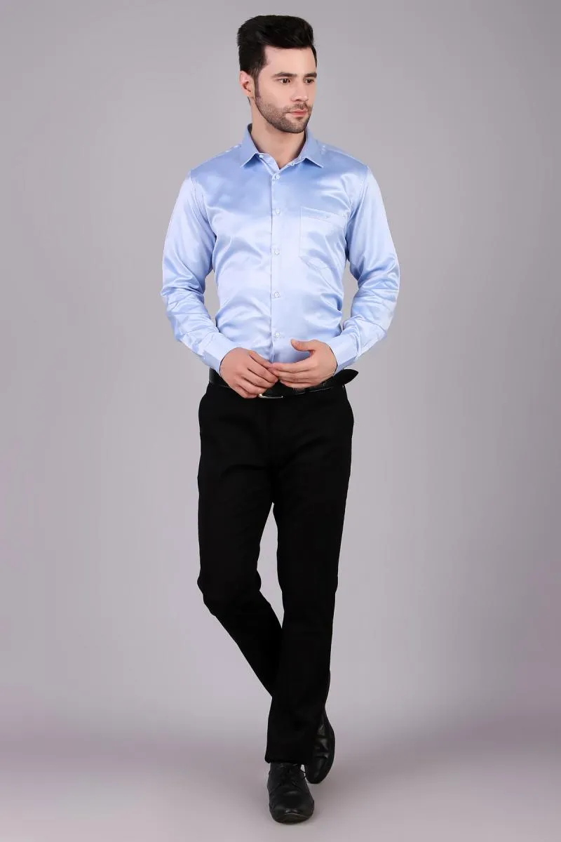 Men's Satin Slim Fit Formal Shirt 003652SKYBLUXXL