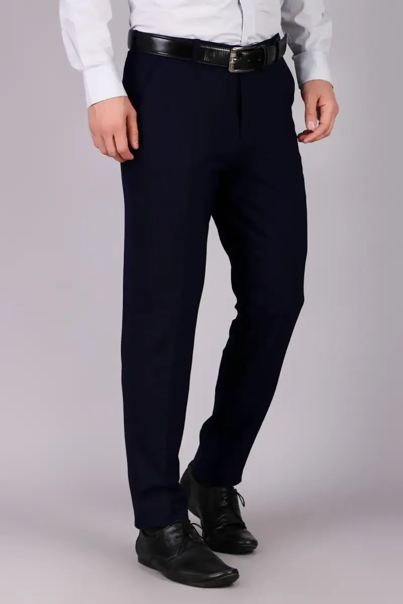 Cotton Blend Slim Fit Trousers for Men 00366138NAVBLU