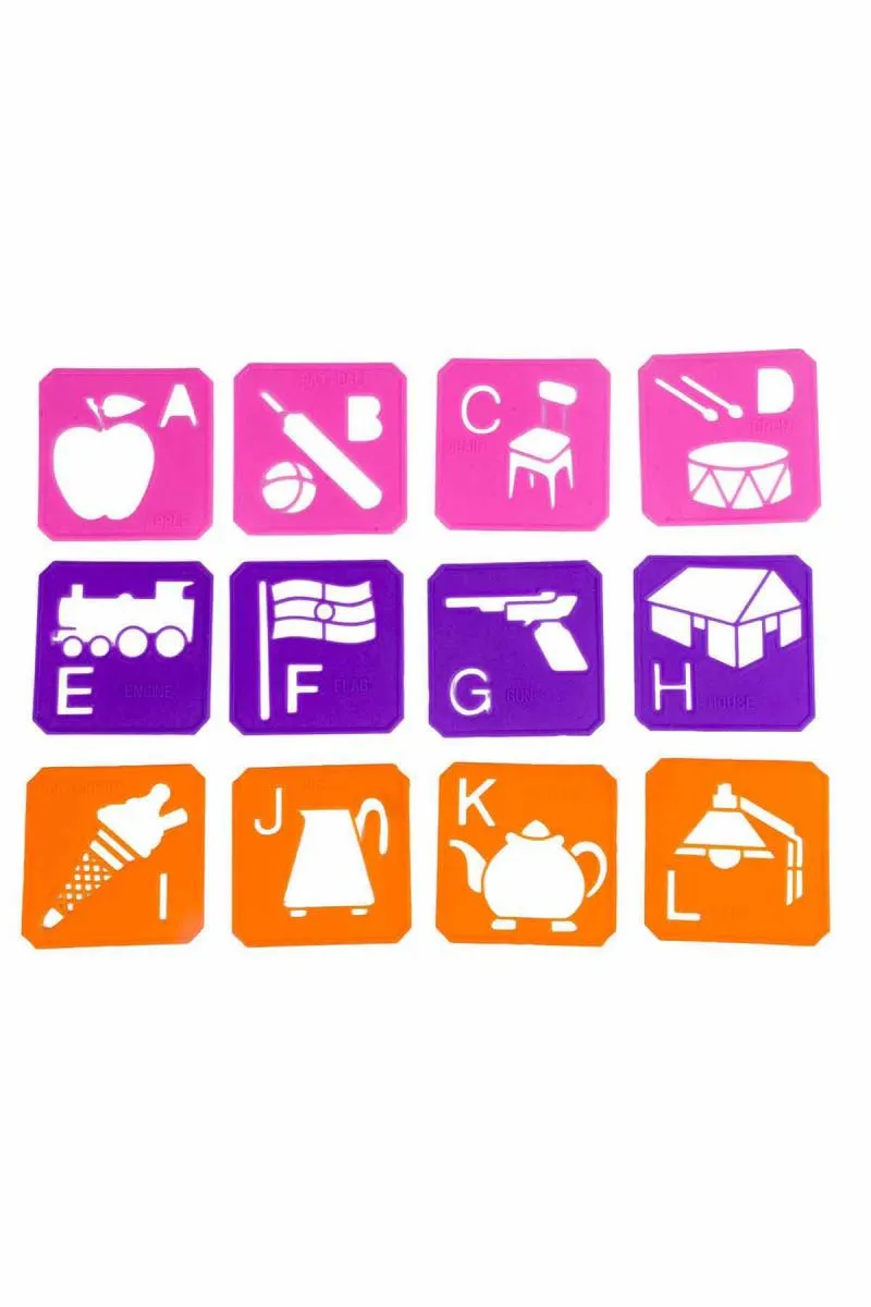 28 Educational Stencils with Color Pencil (Alphabets and Numbers) 