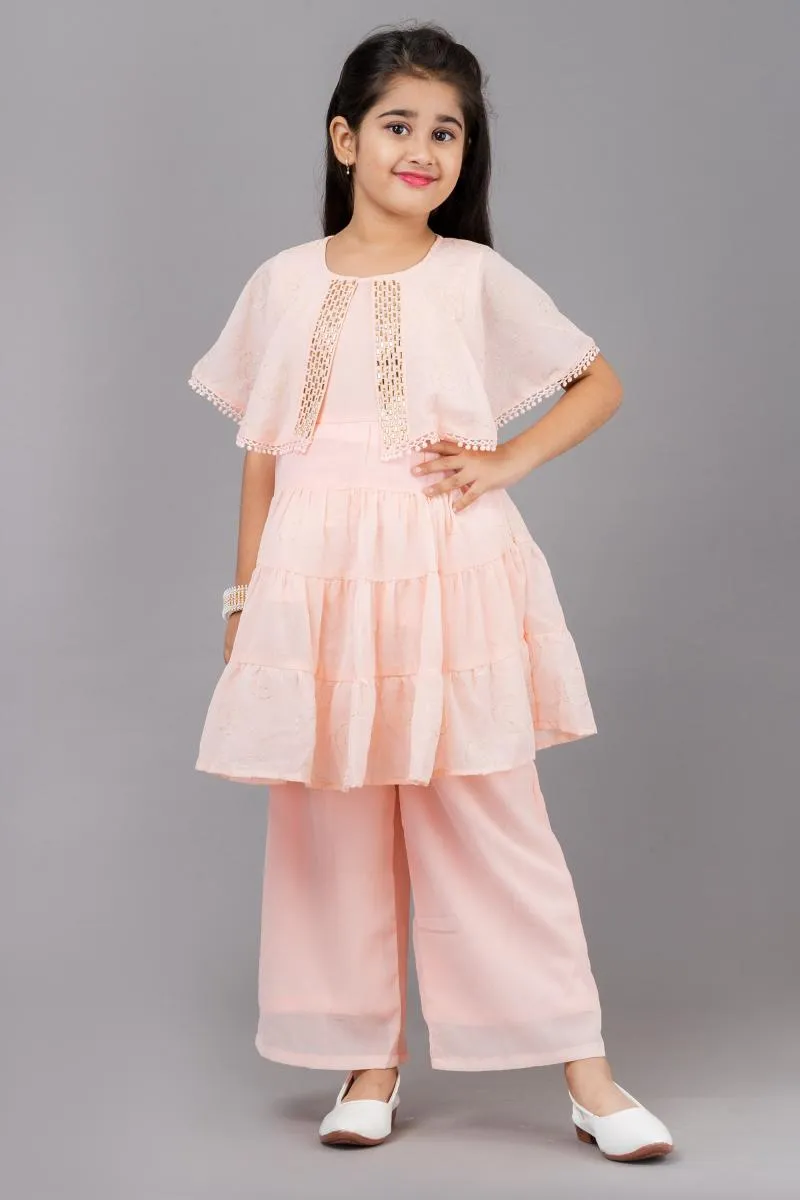 Girl's Georgette Embellished Kurta with Palazzo Set (3 - 13 Yrs) 0037891011YRSPEA