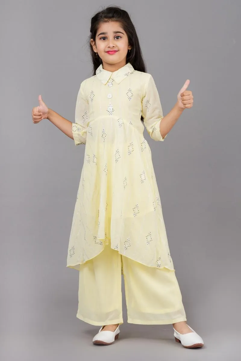 Girl's Georgette Printed Kurta with Palazzo Set (3 - 13 Yrs)