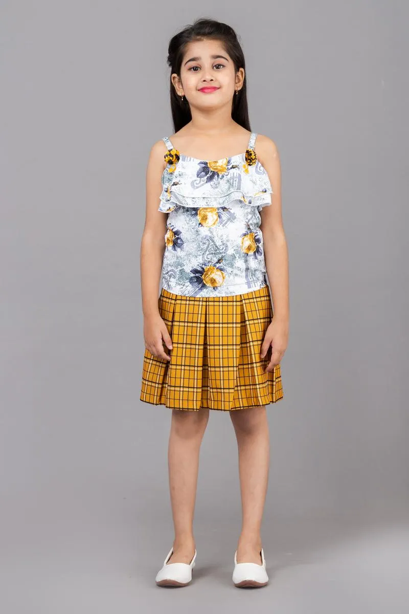 Girl's Polyester Printed Top with Skirt (3 - 12 Yrs)