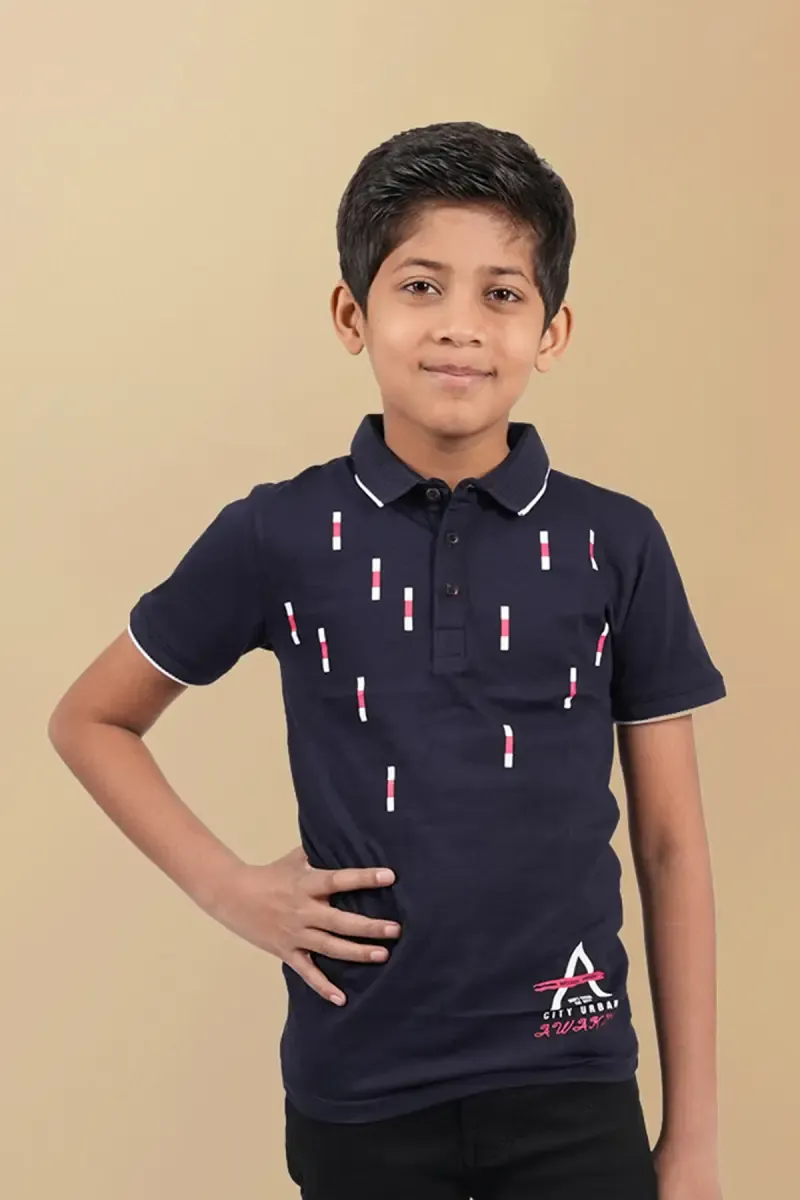 Boy's Graphic Print Polo T-shirt
