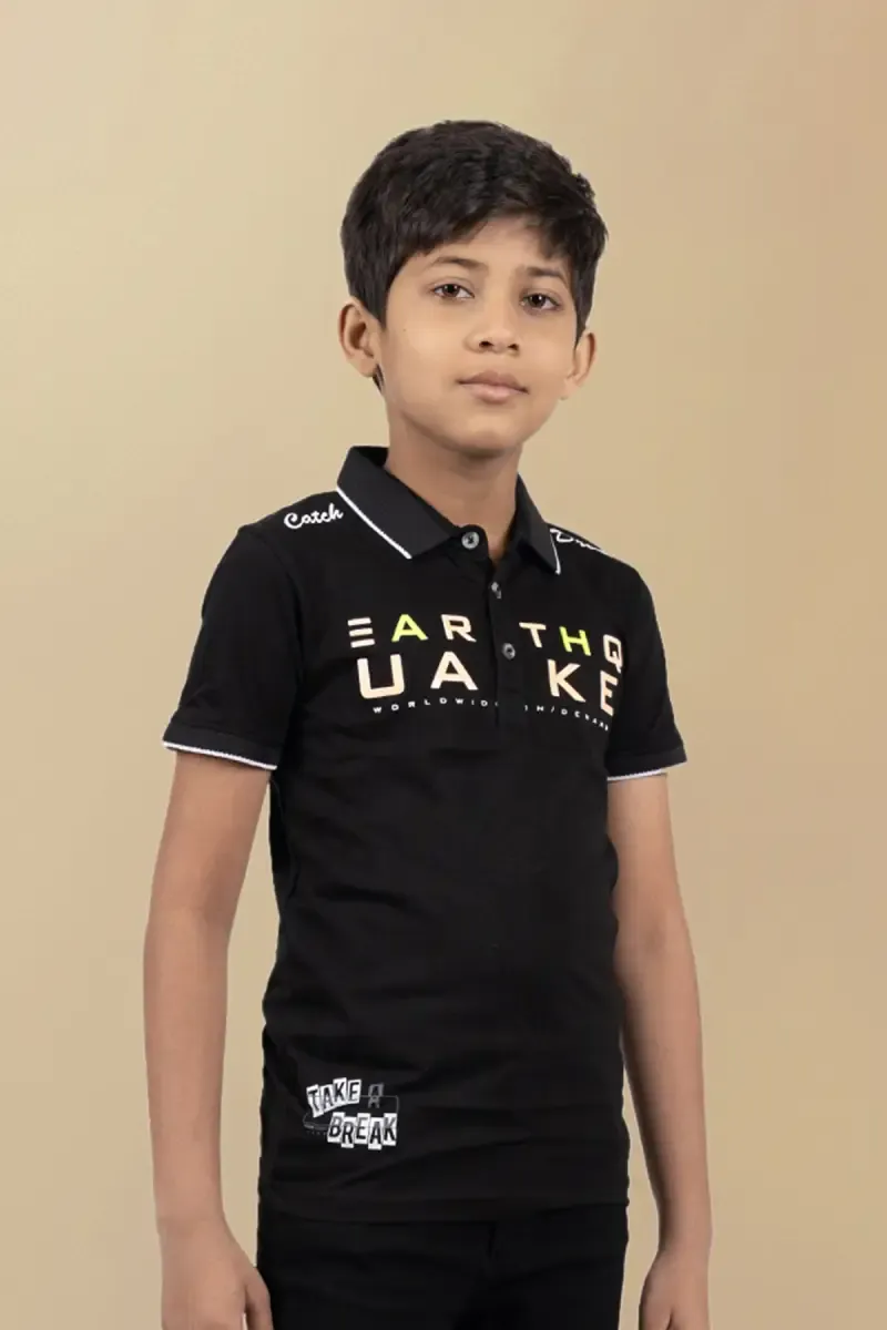 Cotton Printed Polo T-shirt for Boy 00383289YRSBLA