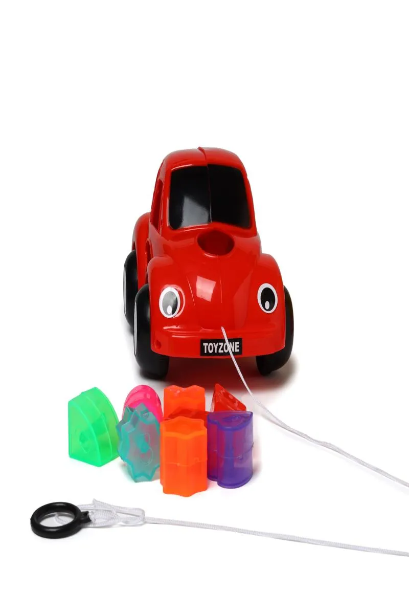 Toyzone Car Pull Along Toy For Kids (Red) - Pack of 1