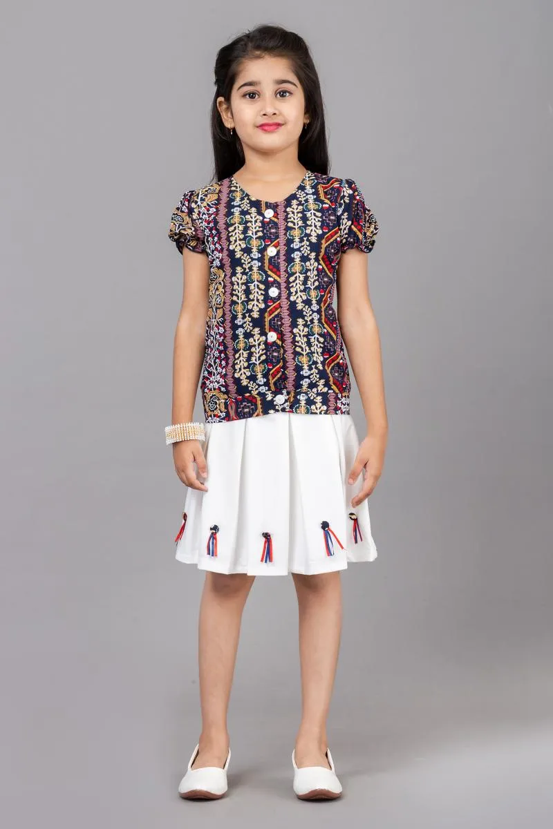 Girl's Georgette Printed Top with Skirt Set (3 - 13 Yrs)