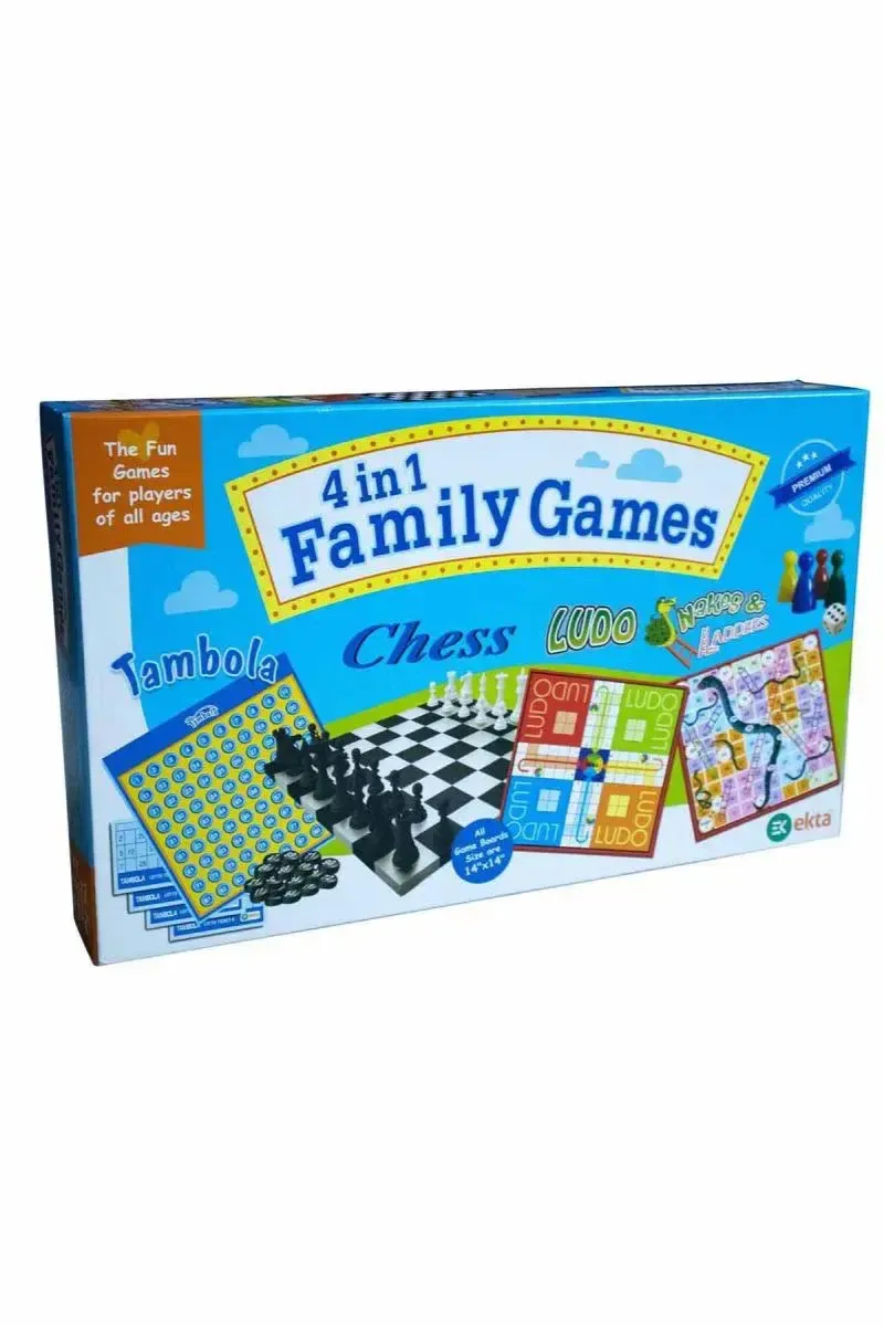 4 In 1 Family Strategy Board Games (Tambola, Chess, Ludo & Snakes Ladders)