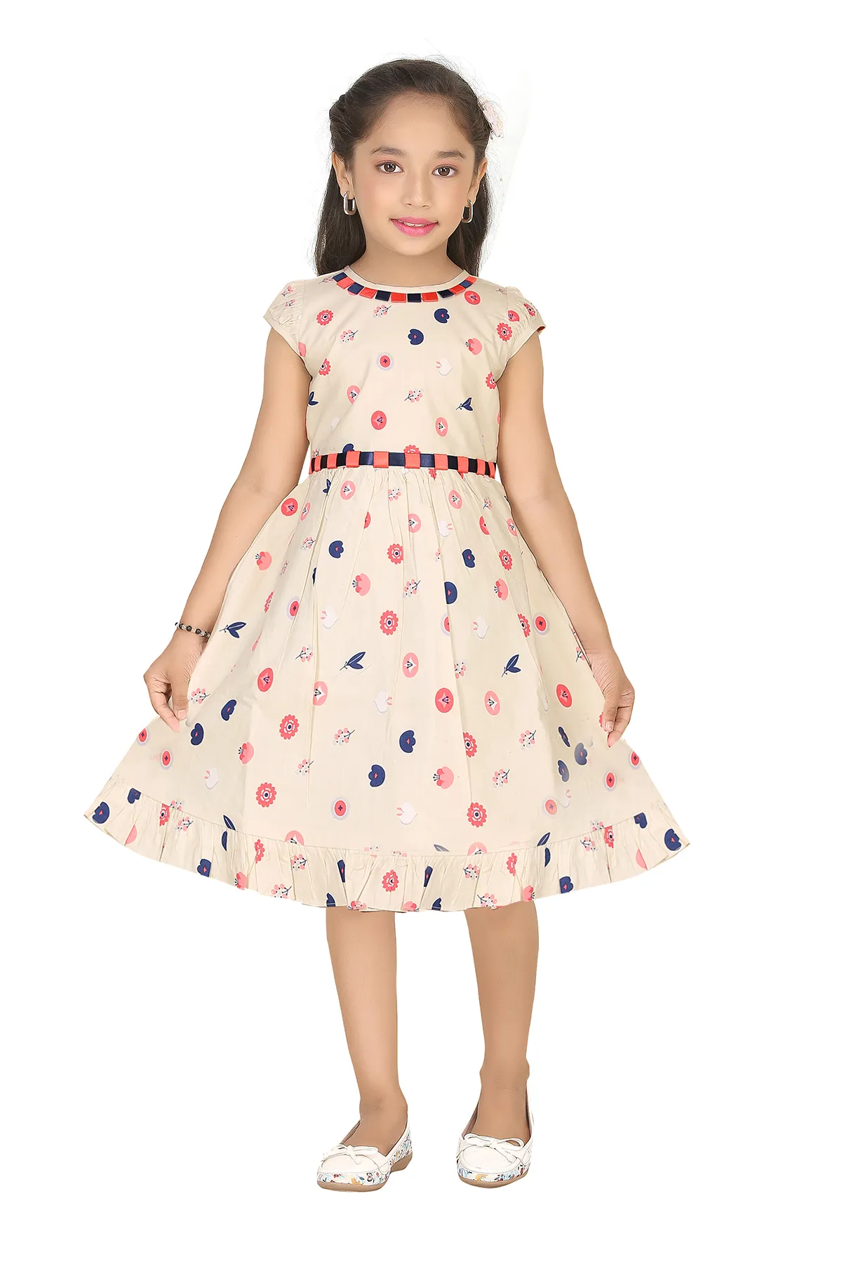 Girl's Cotton Blend Printed Frock (3-13 Yrs) 004483CRE1213YEA